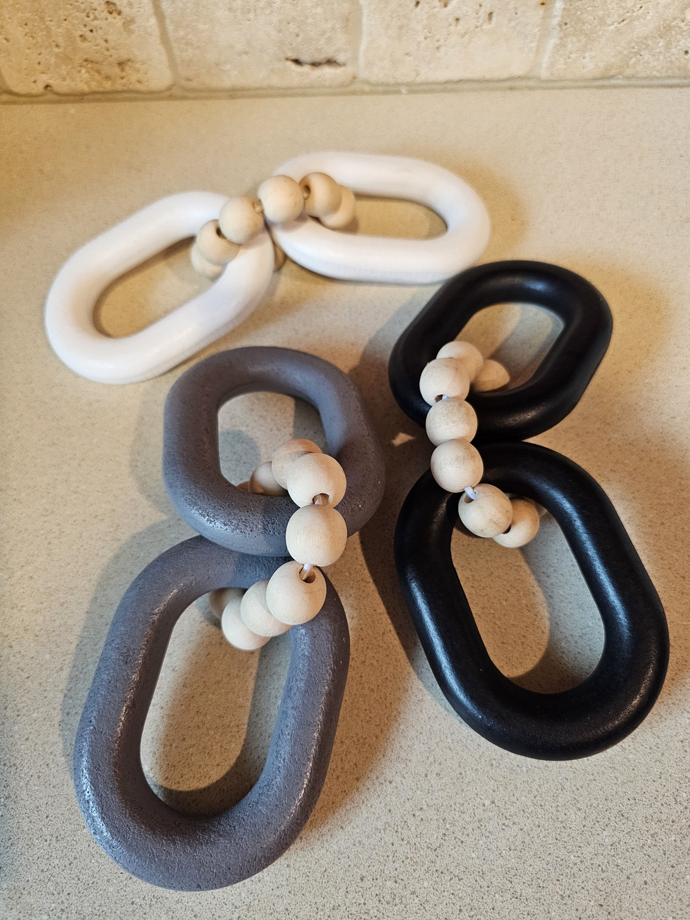 Wood Bead Linked Oval Decor - White, Gray, Black